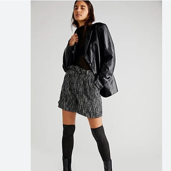 #60 NWOT Free People Tallulah Slouch Moto Tweed Shorts - Picture 1 of 6